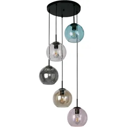 SEARCHLIGHT Hängeleuchte "Hängeleuchte Mardi Gras II, 5-flammig", schwarz, Ø 51,00cm H: 120,00cm, Lampen, Farbglas in fünf Variationen