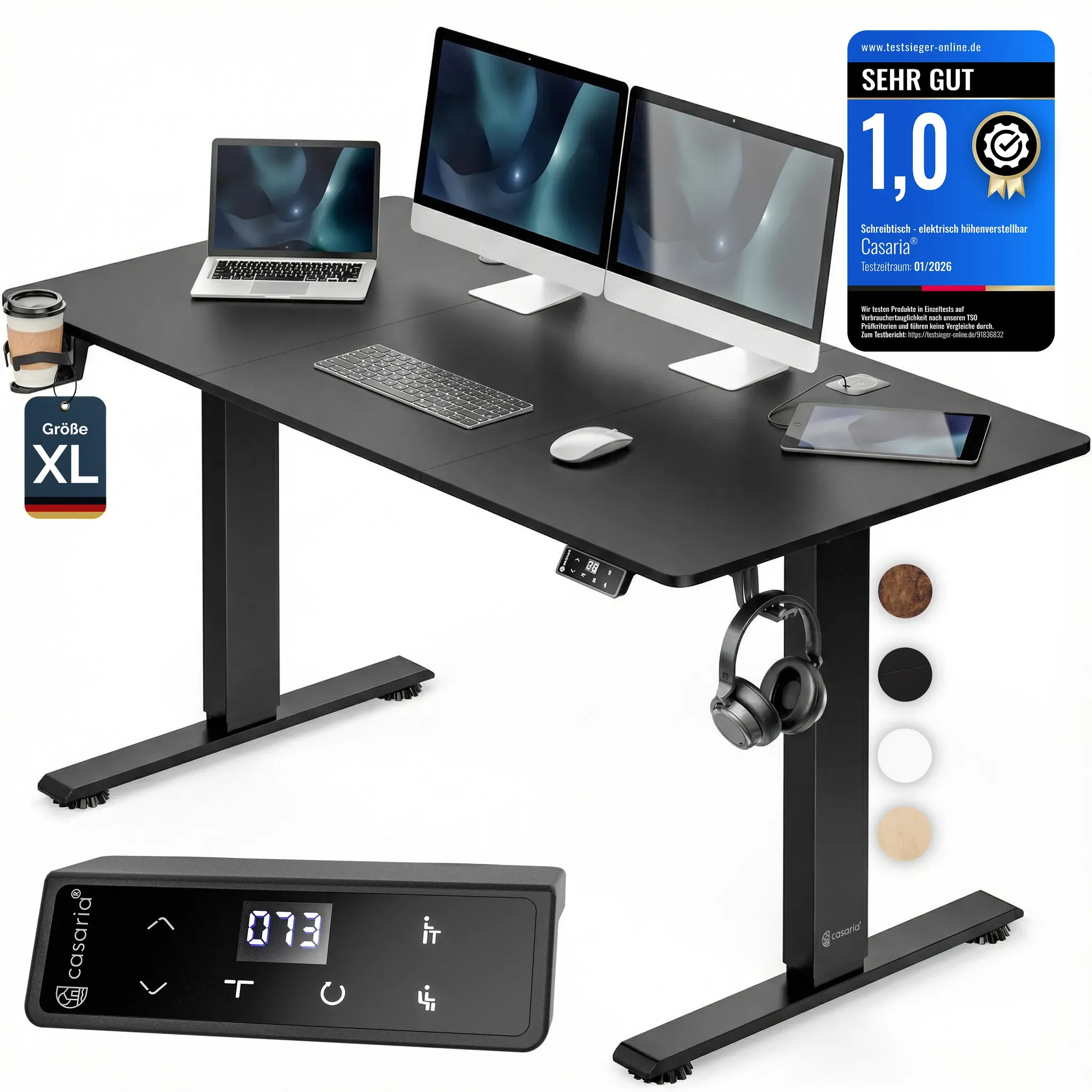 Height-adjustable desk black 160x70x72-117cm