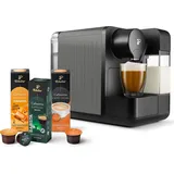 Tchibo Cafissimo milk Kaffeemaschine Kapselmaschine inkl. 30 Kapseln für Caffè Crema, Espresso, Kaffee und Milchspezialitäten, Metallic Silver