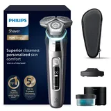 Philips Shaver S9000, elektrischer Nass- und Trockenrasierer, Lift & Cut-Rasiersystem und SkinIQ Technologie, ausklappbarem Trimmer, Reinigungsstation, Ladestation, Reiseetui, Chromsilber, S9975/54