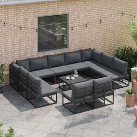 vidaXL Garten-Sofa-Set mit Kissen 12 pcs Schwarz Aluminium