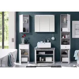 Stella Trading Badezimmer Hängeschrank in Beton Optik, Weiß - Moderner Badezimmerschrank Bad Schrank mit viel Stauraum - 38 x 71 x 23 cm (B/H/T)
