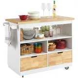 SoBuy Kücheninsel mit Gewürzregal Küchenschrank Rollwagen Sideboard auf Rollen Küchentrolley weiß-natur bht ca.: 110x91x55cm