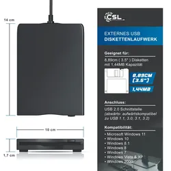 CSL Diskettenlaufwerk Externes USB Diskettenlaufwerk FDD 1,44MB (3,5) geeignet für PC & MAC