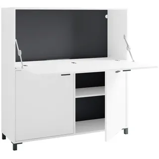 Mid.you Sekretär, Weiß, Schwarz, Kunststoff, 120x127x40 cm, Made in Europe, Kabeldurchlass, Stauraum, Arbeitszimmer, Schreibtische, Sekretäre