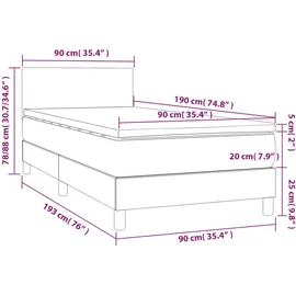 vidaXL Boxspringbett mit Matratze & LED Dunkelgrau 90x190 cm Stoff