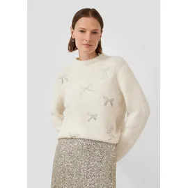 s.Oliver Strickpullover mit Stehkragen und Schleifen-Stickerei Beige L