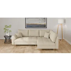 Home Affaire Ecksofa HOME AFFAIRE "CHARRE L-Form mit Ottomane, Maße B/T/H: 231/161/81 cm", beige, B:231cm H:81cm T:161cm, 100% Polyester, Sofas, Ecksofa, feine Steppung, lose Rücken- und Zierkissen, auch in Cord und Bouclé