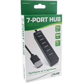 InLine USB 2 Hub, 7-Port, schwarz, mit1mUSBDCKabel,schwarz