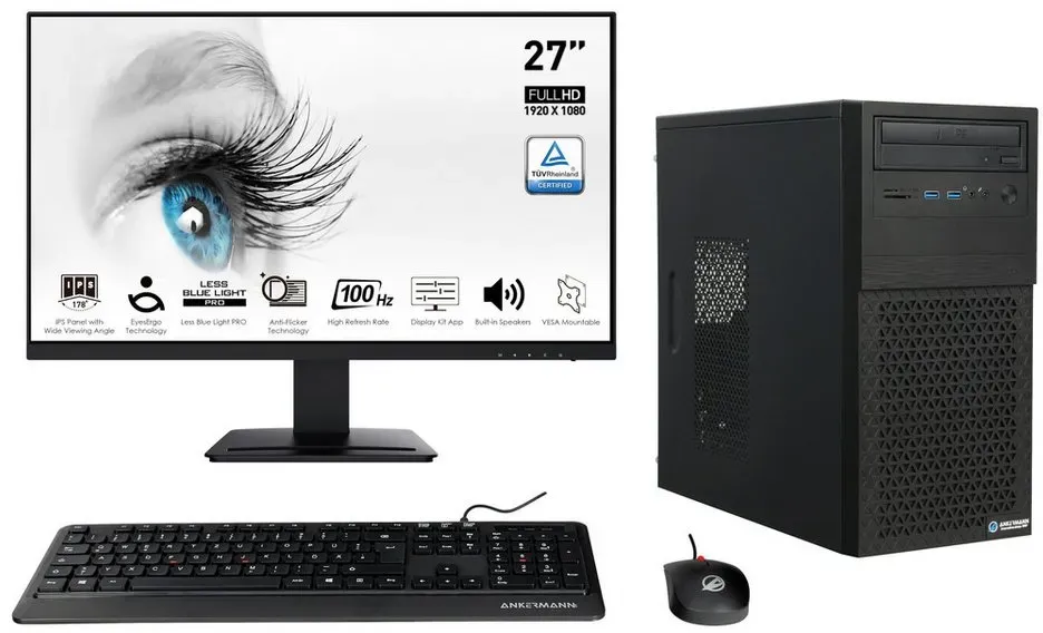 ANKERMANN-PC Business Office Work Komplett Set PC-Komplettsystem (Intel Core i5 11400F, GeForce GT 730, 16 GB RAM, 1000 GB SSD) schwarz