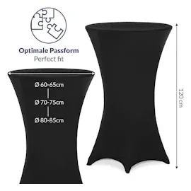 DETEX DETEX® Stehtisch Husse 2er Set Schwarz 60-65cm Verstärkter Fußbereich 30°C Waschbar Stehtischhussen Stretch Überzug