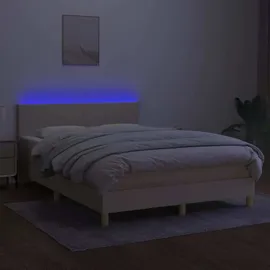 vidaXL Boxspringbett mit Matratze & LED Creme 140x200 cm Stoff