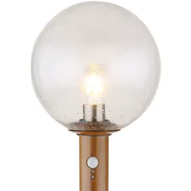 GLOBO Gartenleuchte mit Bewegungsmelder Außenleuchte Stehlampe Standleuchte Terrassenlampe, Holzoptik Alu Glas braun,1x E27, Dxh 25x100 cm