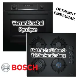 Bosch HERDSET BOSCH Backofen Pyrolyse + Gas-Kochfeld elektrischer Zündung autark 60 cm - Schwarz