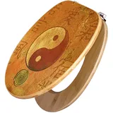 Banjado Design WC Sitz Bambus Toilettendeckel Toilettensitz Bambus Holz Klodeckel WC-Sitz Universal Scharnieren Motiv Yin Yang