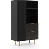 Regalschrank NUBIA NB-04 mit 2 Schubladen 1 Tür Regal SoftClose Push-to-Open Schrank 80 x 140 cm Standregal Wohnzimmer Modern (Schwarz Matt) - Schwarz