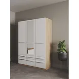 Priess Kleiderschrank PRIESS "Schrank Garderobe Wäscheschrank Barcelona in 5 Breiten", weiß (eichefarben artisan, weiß), B:140cm H:193cm T:54cm, Holzwerkstoff, Schränke, Kleiderschrank, viel Stauraum, geräumige Schubkästen, mit Spiegel, MADE IN GERMANY