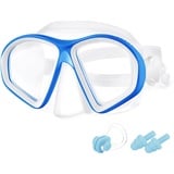 flintronic Taucherbrille Kinder, Anti-Leck Schnorchelmaske, Antibeschlag-Taucherbrille mit Ohrstöpseln & Nasenclip, Anti-UV-Schwimmbrille für Kinder im Alter von 4-12, (1er Pack-Blau)