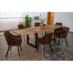SAM® Esstisch Baumkante Akazie stone 140 (220) x 90 cm mit Ansteckplatten BARCELONA