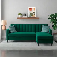 dorel home Ecksofa DOREL HOME "Celine, L-Form", grün (dunkelgrün), B:213cm H:83cm T:154cm, Veloursstoff 100% Polyester, Sofas, Ecksofa, mit Bett-Funktion und Stauraum. Recamiere beidseitig montierbar