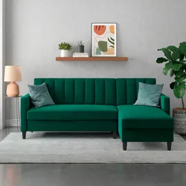 dorel home Ecksofa DOREL HOME "Celine, L-Form", grün (dunkelgrün), B:213cm H:83cm T:154cm, Veloursstoff 100% Polyester, Sofas, Ecksofa, mit Bett-Funktion und Stauraum. Recamiere beidseitig montierbar