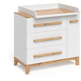 VitaliSpa Wickelkommode Malia, Weiss/Artisan, 98 x 98 cm mit Schubladen,