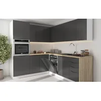 L-Form Küchenzeile NAPOLI Arbeitsplatte 205x232cm weiß Fronten basaltgrau matt R
