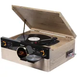 Denver MRD-180 Retro Stereoanlage DAB+, Bluetooth®, CD, Kassette, Plattenspieler, Schwarz, Holz