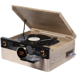 Denver MRD-180 Retro Stereoanlage DAB+, Bluetooth®, CD, Kassette, Plattenspieler, Schwarz, Holz