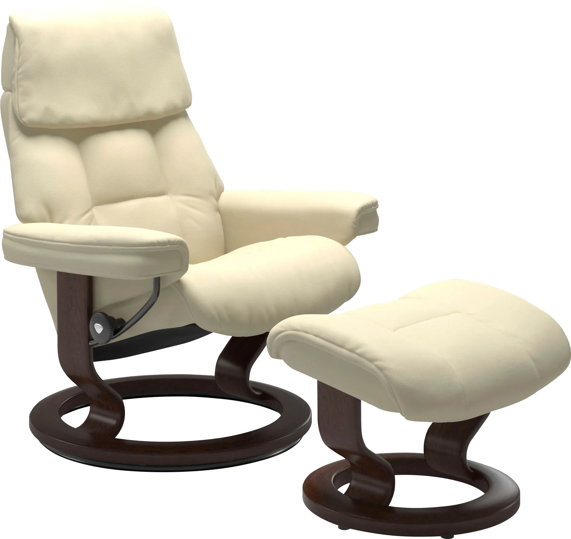 Relaxsessel STRESSLESS "Ruby", beige (vanilla paloma), B:74cm H:97cm T:74cm, Leder PALOMA: Paloma ist ein durchgefärbtes Semianilin-Möbelleder mit natürlicher Narbung. Es wurde mit einer leichten Oberflächenbehandlung versehen, um es beständiger zu machen. Paloma ist weich im Griff und hat eine warme Ausstrahlung. Es ist atmungsaktiv und feuchtigkeitsabsorbierend. Paloma wird besonders von all jenen geschätzt, die das echte Ledergefühl suchen., Leder BATICK: Batick ist ein leicht korrigiertes, durchgefärbtes und genarbtes Möbelleder, bei dem die meisten Unebenheiten und Spuren in der Regel entfernt wurden. Batick wird mitunter doppeltönig gefärbt, um der Oberfläche mehr Lebendigkeit zu verleihen. Dank einer schützenden Oberflächenbehandlung lassen sich die meisten Flecken leicht entfernen. Das macht Batick zur ersten Wahl für Familien mit Kindern und all diejenigen, die ihren Stressless Bequemsessel außerordentlich intensiv nutzen., Sessel, mit Classic Base, Größe S, Gestell Eiche, Wenge, Braun & Schwarz