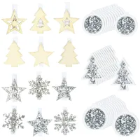 COM-FOUR® 48-teiliges Set 3D Aufkleber aus Holz und weihnachtliche Deko Klammern für Adventskalender und Geschenke - Geschenkaufkleber [Auswahl variiert] (48 Stück - Aufkleber Clips - silberfarben)