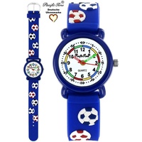 Pacific Time Quarzuhr Kinder Armbanduhr Lernuhr Fußball Silikonarmband, Gratis Versand blau