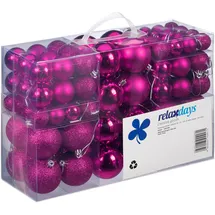 Relaxdays Weihnachtskugeln, 100er Set, Weihnachtsdeko, matt, glänzend, glitzernd, Christbaumkugel ∅ 3, 4 & 6 cm, pink