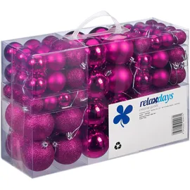Relaxdays Weihnachtskugeln, 100er Set, Weihnachtsdeko, matt, glänzend, glitzernd, Christbaumkugel ∅ 3, 4 & 6 cm, pink