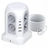 Vexloria Mehrfachsteckdose Überspannungsschutz, Steckdosenleiste 8 Fach Steckdosenleiste Steckerleiste mit 4 USB, Steckdosenleiste mit Schalter, 2M Verlängerungskabel, Cremeweiß