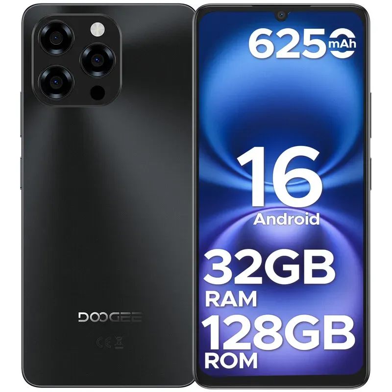 DOOGEE Note58 Smartphone, 6,75 Zoll HD+ 90Hz Display, Android 16 (entsperrt), T7250 Prozessor, 32 GB RAM (8 GB + 24 GB erweiterbar) + 128 GB Speicher, 6250 mAh Akku, NFC, OTG, Dual-SIM, 16 MP Kamera