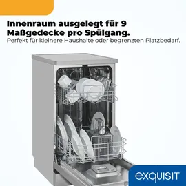 Exquisit GSP9109-451D Unterbau-Geschirrspüler (freistehend, 450 mm, Silber)
