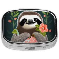 Niedliche Pillendose mit Faultier-Motiv, tragbar, Metall, 2 Fächer, kleine Tablettenbox für Geldbörse oder Tasche, Medizin, Vitamin-Organizer, einzigartiges Geschenk