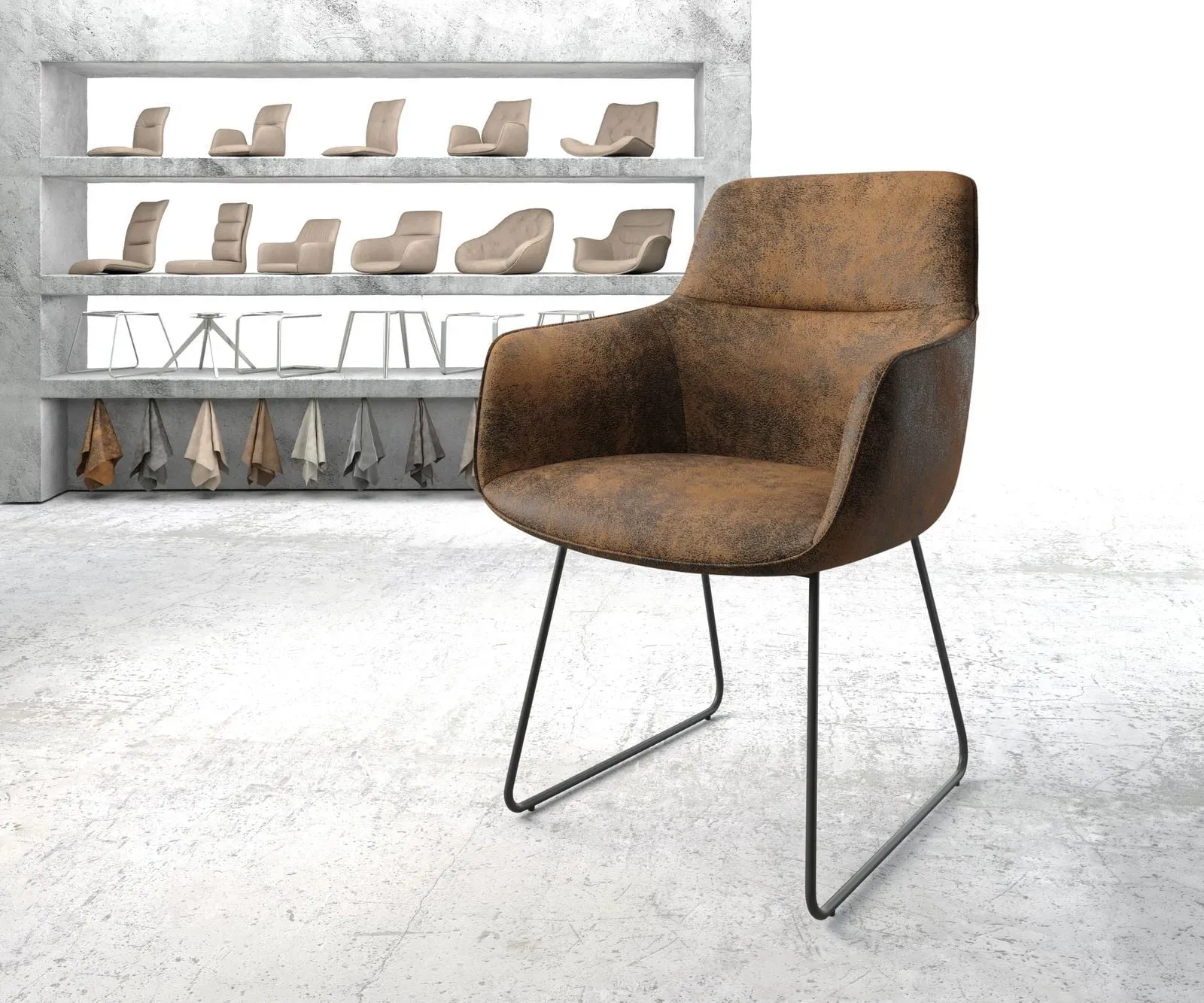 DELIFE Fauteuil Pejo-Flex brun antique cadre patin noir, Chaises de salle à manger