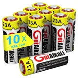 GutAlkaLi 23A MN21 Alkaline Akku 12 V ohne Quecksilber, 10 Stück im Multi-Sparpack (A23 / V23GA / LRV08 / 8LR932) für Fernbedienungen, kabellose Glocken und Sicherheitssysteme