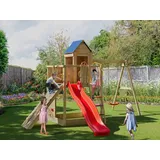 Spielturm Treehouse KDI inkl. Doppelschaukel und Rutsche rot