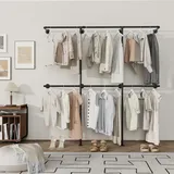 YheenLf Kleiderstange Wandmontage 300 kg Traglast - Offener Kleiderschrank oder Kleiderständer industrial gold aus Metall Wasserrohren Drei Spalten,180x180cm