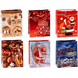 TSI Geschenkpapier 12 Geschenktüten WEIHNACHTEN Serie 7 - klein, Geschenktüte 11 x 6,5 x 14 cm (B x T x H) bunt
