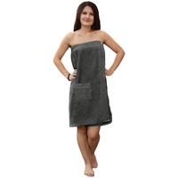 JEMIDI Damen Sauna Frottee Kilt Sarong M-XXL Anthrazit 100% Baumwolle Saunakilt Saunasarong Saunatuch (Damen Anthrazit ohne Stickerei)