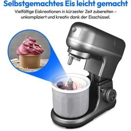 Medion Küchenmaschine "MD 18442, 8 Geschwindigkeitsstufen, Impulsfunktion, 5L Rührschüssel", grau (titan), B:39cm H:35,4cm T:23cm, Küchenmaschinen, Umfangreiches Zubehör-Set inkl. Eisschüssel für Speiseeiszubereitung, Küchenmaschine