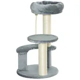 PawHut Kletterbaum Spielbaum Katzenbett Katzenkratzbaum Grau Ø40 x H65 cm