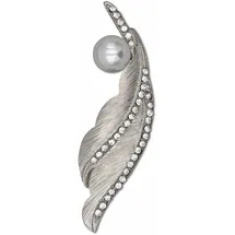 FIRETTI Brosche FIRETTI "Schmuck Geschenk Ansteckschmuck geschwungene Blattoptik mit Struktur", weiß (metallfarben, weiß, weiß), Broschen, Damen, Metall, Perlen, Brosche, mit Glassteinen - mit Kunststoffperle