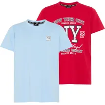H.I.S. T-Shirt H.I.S "2er Pack Shirts mit HIS-Logos für Jungen", Jungen, Gr. 164/170, rot, hellblau, Single Jersey, Obermaterial: 100% Baumwolle, bedruckt, Basic, Rundhals, Shirts T-Shirt, modischer Stil, Kurzarm, mit Logodruck, aus Baumwolle, für Jungen