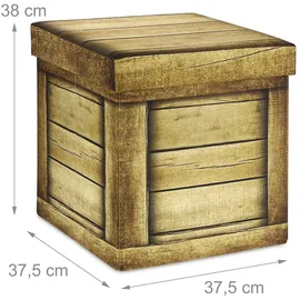Relaxdays Sitzhocker mit Stauraum, faltbar, gepolstert, Hocker mit Holzplanken Design, HBT: 38 x 37,5 x 37,5 cm, braun