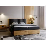 GrainGold Boxspringbett mit Bettkästen FOREST, Modern Bett mit Kopfteil, 180x200 cm, Anthrazit (1x Bett + 1x Topper) 185 cm x 215 cm